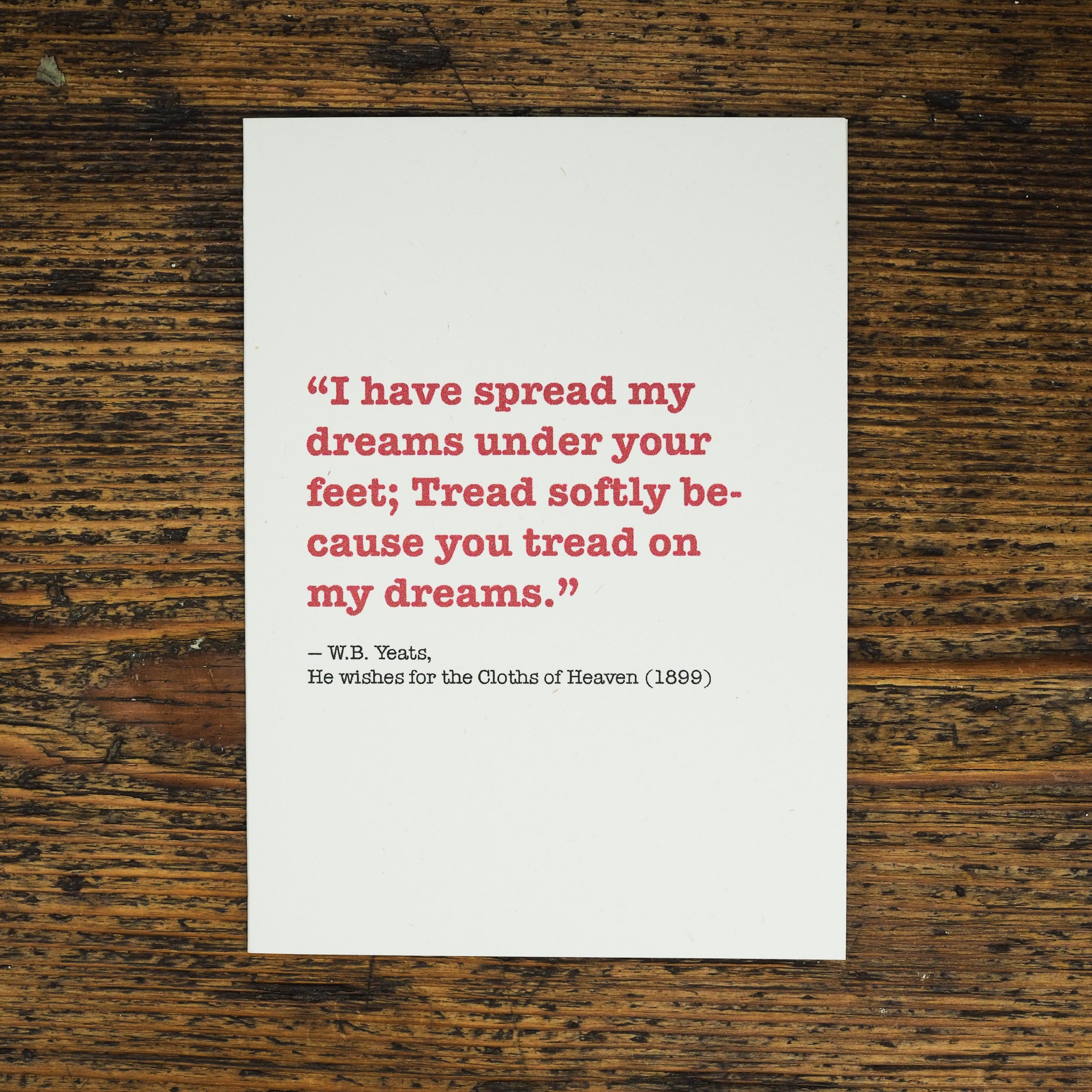 Literary quotes card - Cloth of heaven