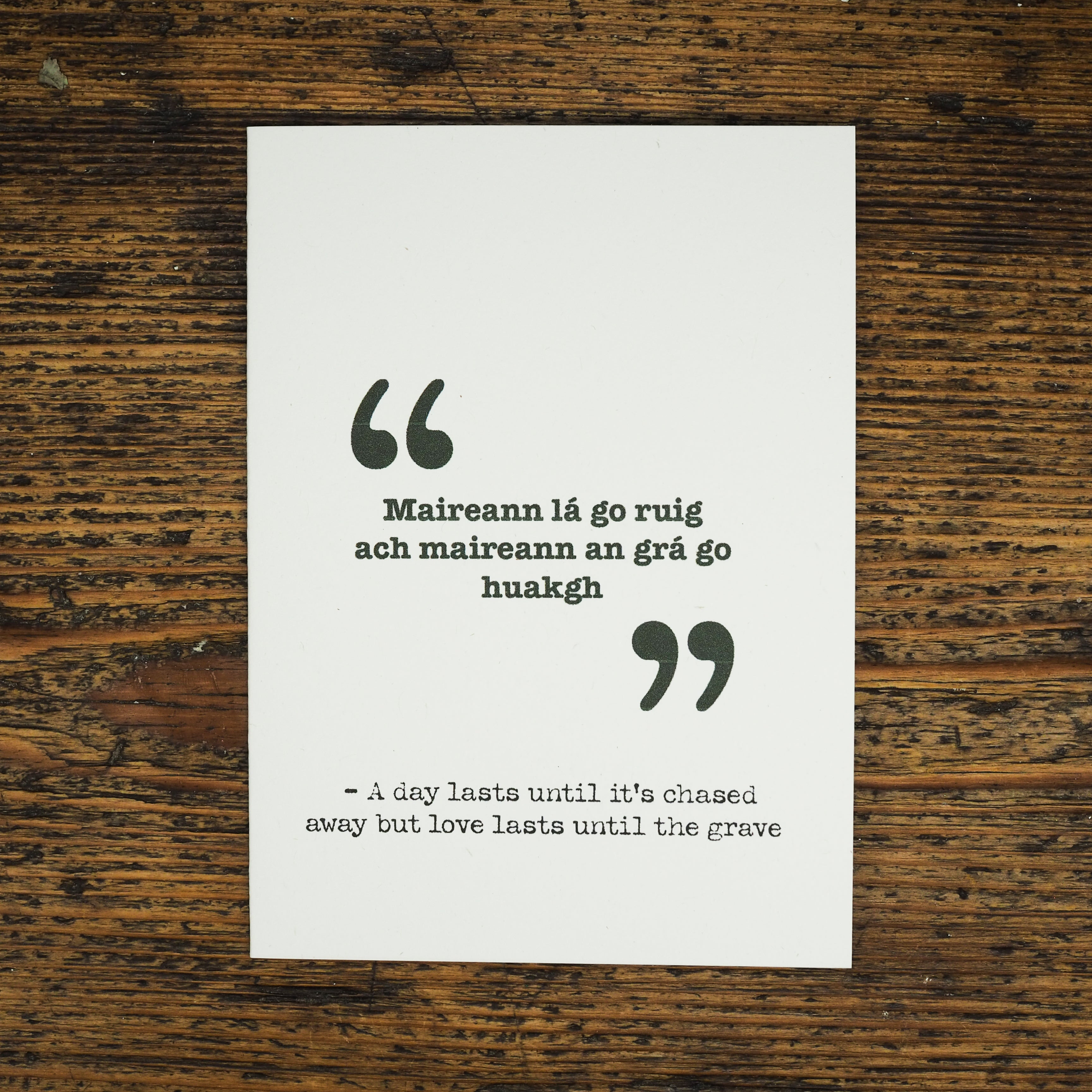 Irish language card - love lasts.