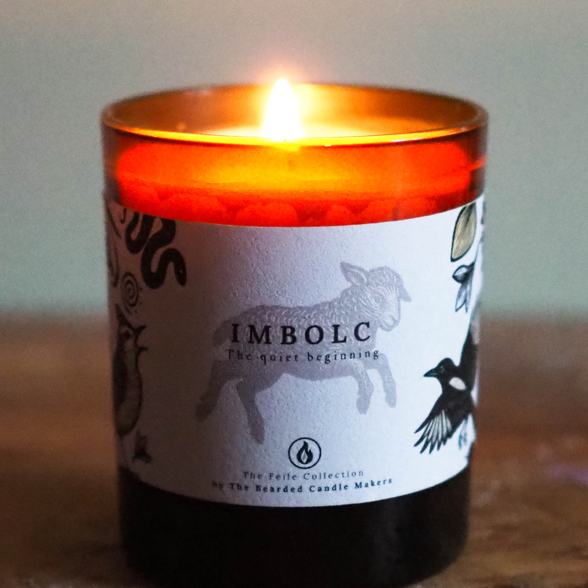 Imbolc candle with soft floral notes, symbolising renewal and new beginnings in Irish tradition.