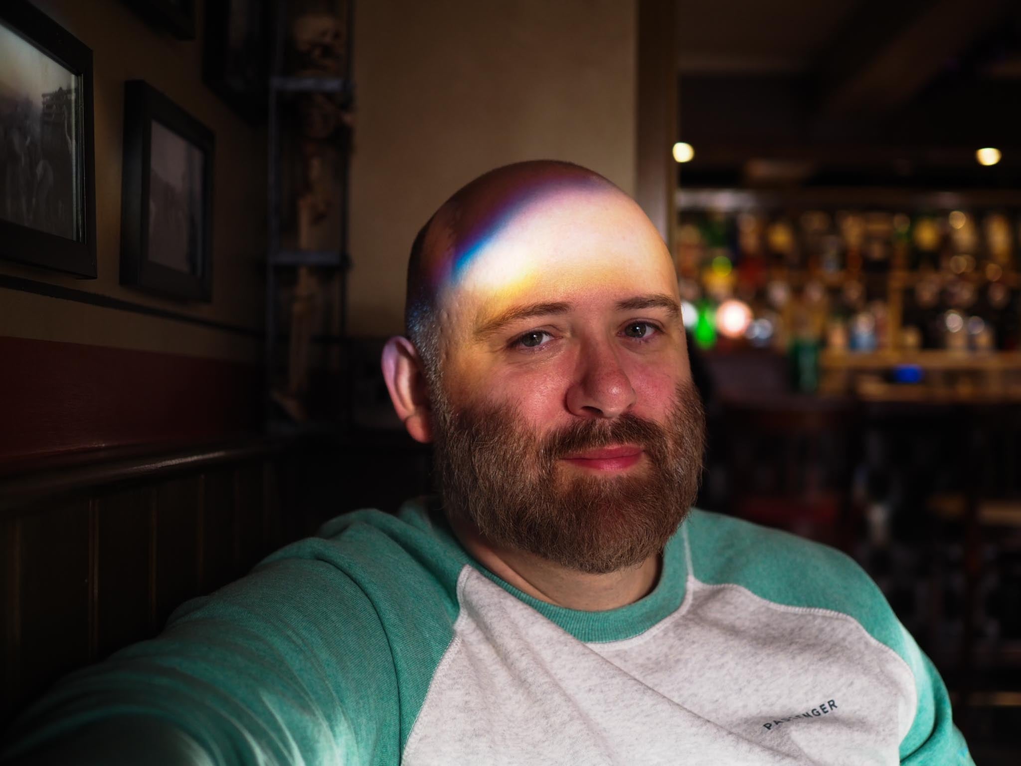 A photo of Joe sitting in an Irish Pub